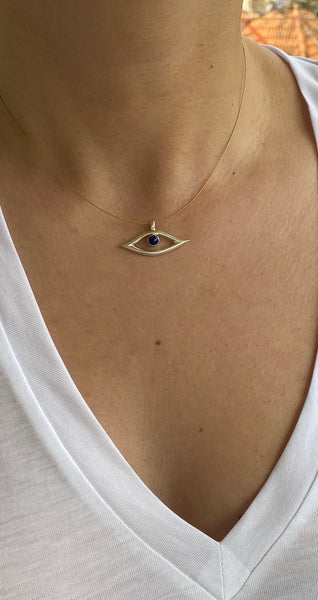 Evil eye necklace, evil eye with blue gemstone jewelry 