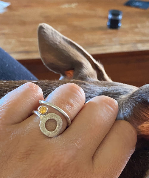 circle ring, Citrine silver ring adjustable November birthstone yellow stone ring 