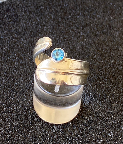 Blue gemstone ring silver, adjustable ring 