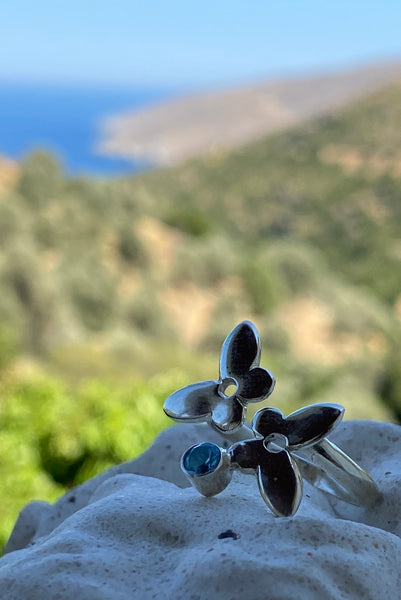 Silver butterfly ring, butterfly ring with gemstone blue topaz ring