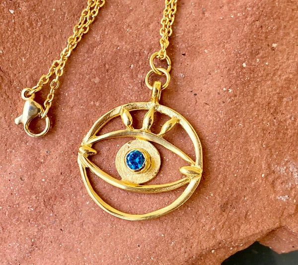 Large evil eye pendant,  gold eye pendant chain, eye jewelry