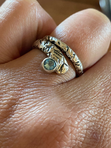 Blue topaz ring, November birthstone, snake ring, blue stone ring 