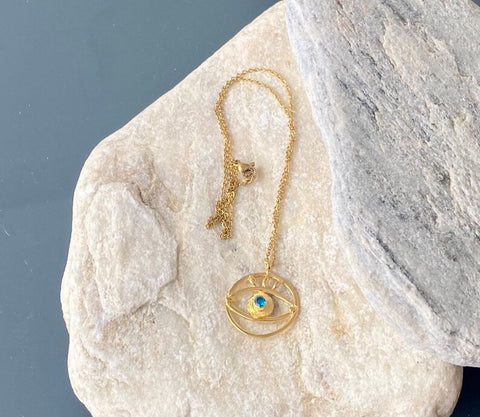 Large evil eye pendant,  gold eye pendant chain, eye jewelry