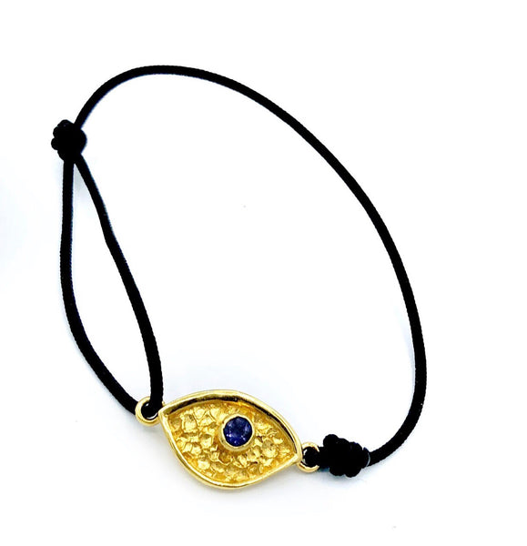 Gold plated evil eye bracelet, blue iolite stone, evil eye small bracelet 