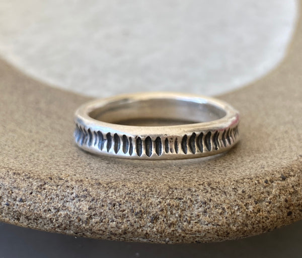 Men’s silver thin band oxidized textured thin men’s ring  contemporary silver band 