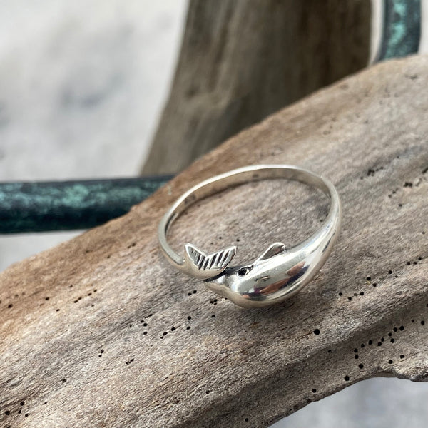 silver dolphin ring, handmade dolphin ring