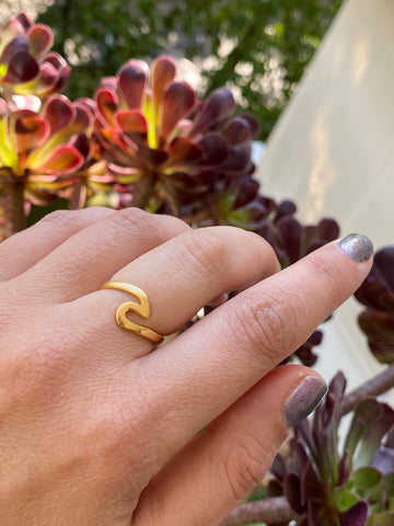 Gold Ocean wave ring, silver ring adjustable, dainty silver ring