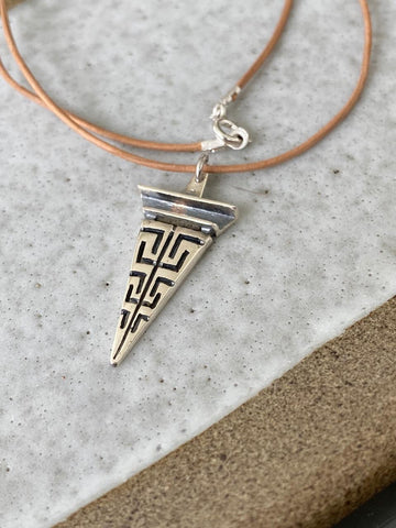 Greek necklace silver, Greek key triangle necklace 
