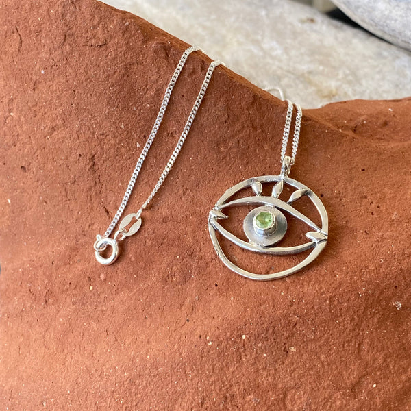 evil eye peridot necklace silver