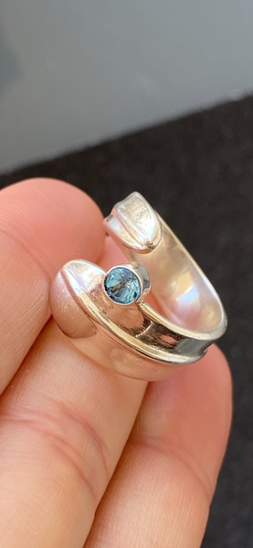 Blue gemstone ring silver, adjustable ring 