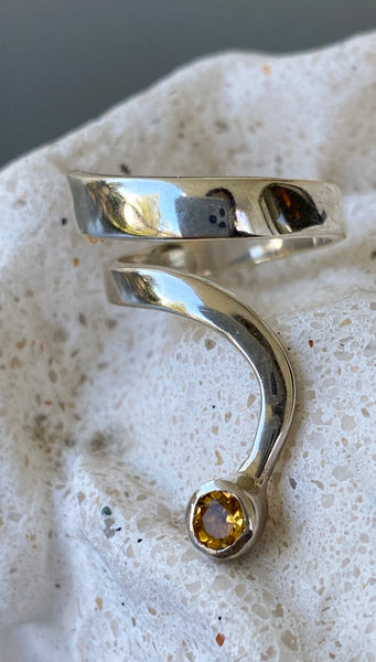 citrine silver wave ring, citrine ring, November birthstone silver ring 
