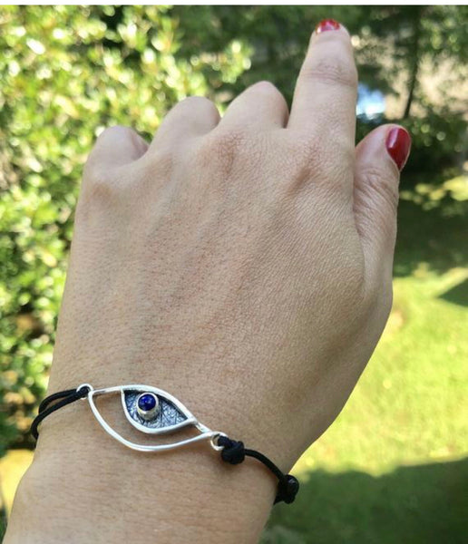 SPECIAL Evil eye bracelet, blue lapis silver bracelet 