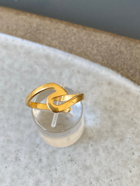 Gold Ocean wave ring, silver ring adjustable, dainty silver ring