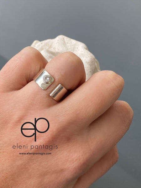 Zirconia silver ring adjustable, zircon ring, ring made in Greece 