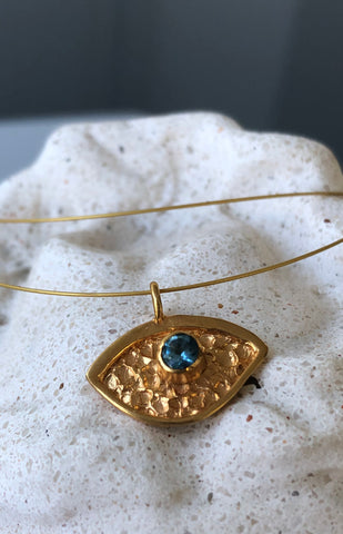 evil eye pendant gold, blue topaz gemstone evil eye 