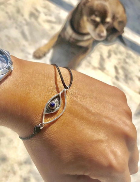 SPECIAL Evil eye bracelet, blue lapis silver bracelet 