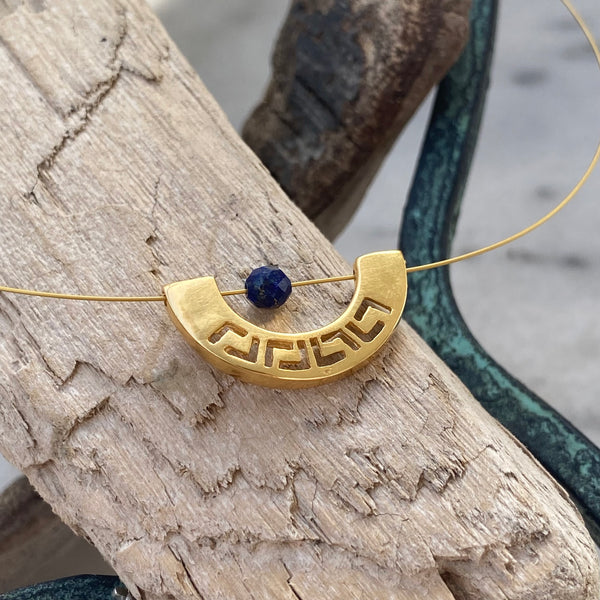 greek key necklace choker blue lapis