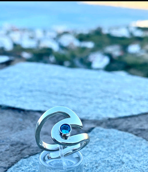 Wave ring silver with blue topaz gemstone