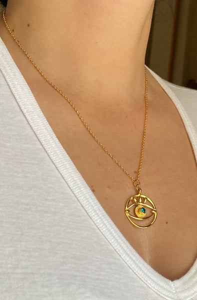 Large evil eye pendant,  gold eye pendant chain, eye jewelry