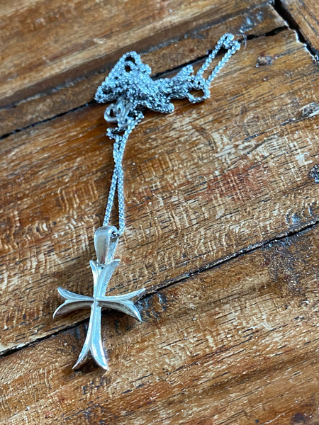 Silver cross pendant, small silver cross, Byzantine silver cross 