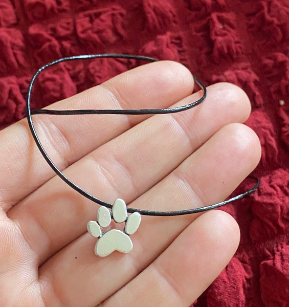 Silver paw necklace, handmade silver paw, dog paw necklace 