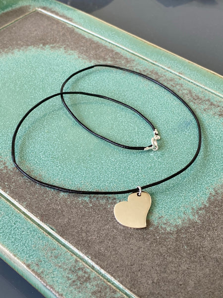 silver heart necklace with leather cord 