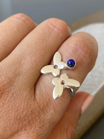 Silver butterfly ring, butterfly ring with gemstone blue lapis ring