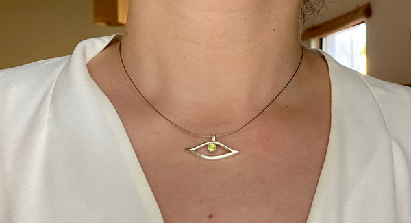 Evil eye necklace, evil eye with green gemstone jewelry 