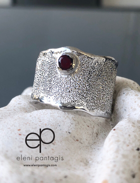 red garnet silver ring, red garnet ring January birthstone ring 