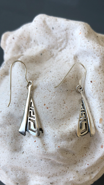 Greek earrings silver, dangling silver earrings triangle shape 