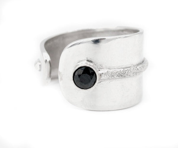 black spinel silver ring adjustable silver ring black stone ring Santorini Ring 