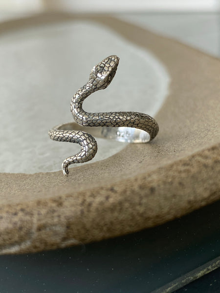 Silver snake ring, snake ring, handmade s shape snake ring, adjustable snake ring 