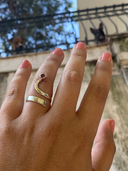 pink tourmaline silver wave ring, tourmaline ring, October birthstone silver ring 