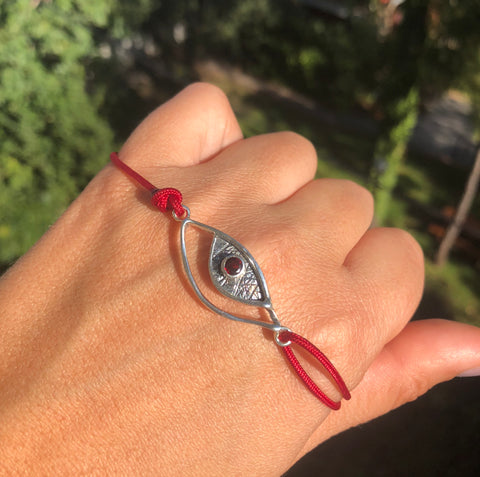 SPECIAL Evil eye bracelet red, red garnet silver bracelet 