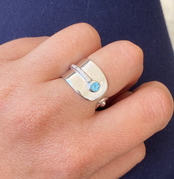 Blue topaz silver ring, adjustable silver ring, blue stone ring Santorini Ring 