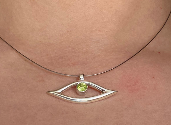 Evil eye necklace, evil eye with green gemstone jewelry 