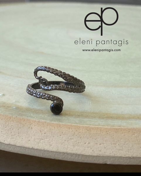 black ring,  octopus silver ring, black tentacle ring 