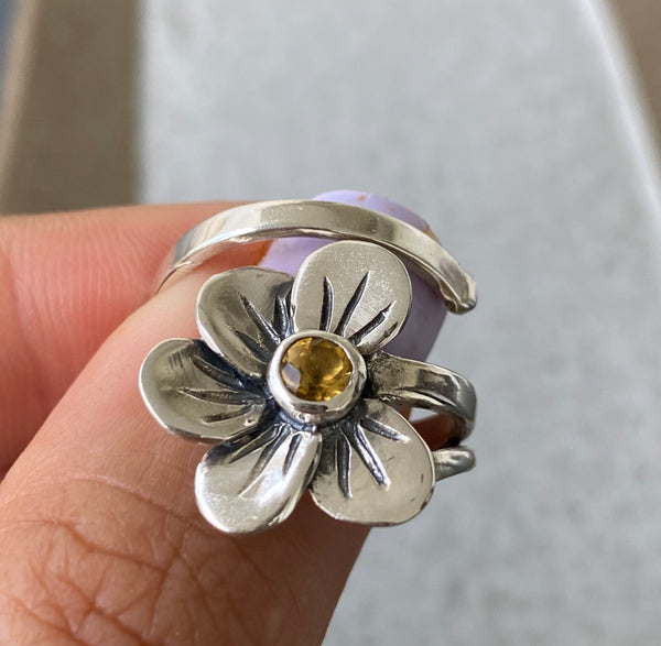 gemstone ring handmade flower ring sterling silver ring 
