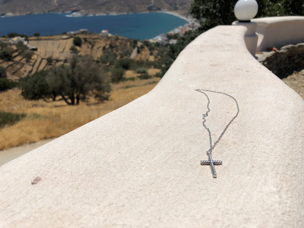 rope silver cross necklace with leather cord, rope silver cross 