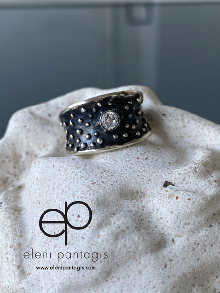 Silver ring gemstone ring, starry night ring