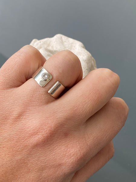 Zirconia silver ring adjustable, zircon ring, ring made in Greece 