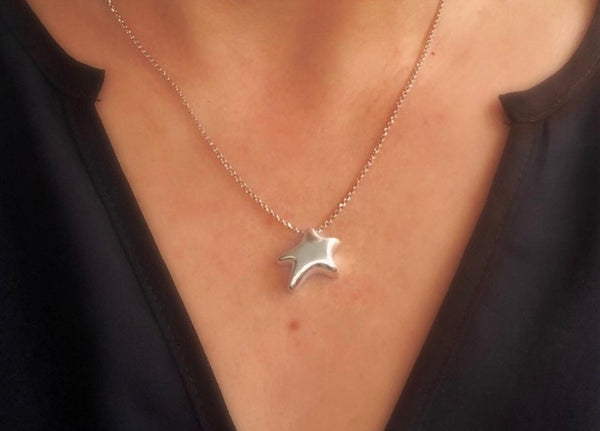 silver star necklace, Sterling silver star pendant 