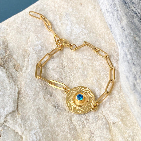 Evil eye bracelet gold handmade paperclip chain