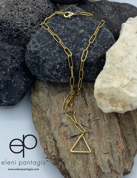 Gold triangle necklace paper clip chain choker gold