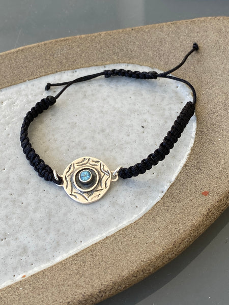 Evil eye bracelet, blue topaz bracelet, evil eye circle bracelet 