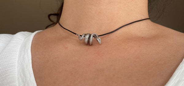 Silver snake necklace, Sterling silver snake pendant
