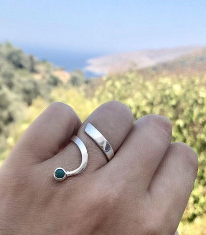 turquoise silver wave ring, turquoise ring, blue green stone silver ring 