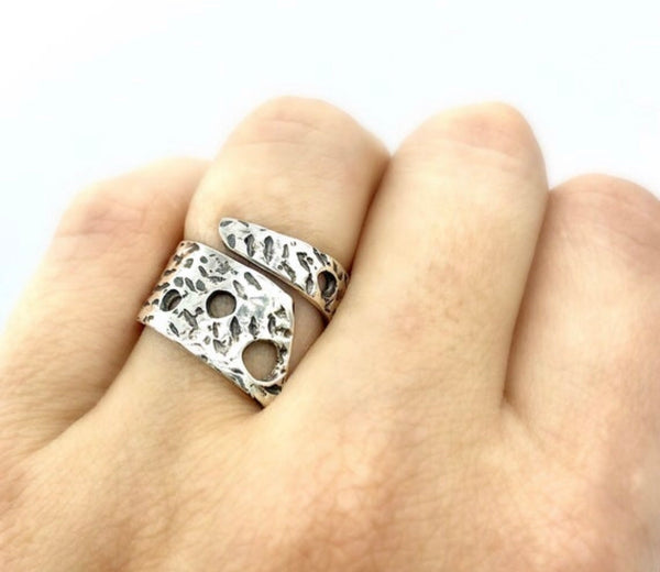 Wide spiral ring silver, adjustable silver ring handmade 