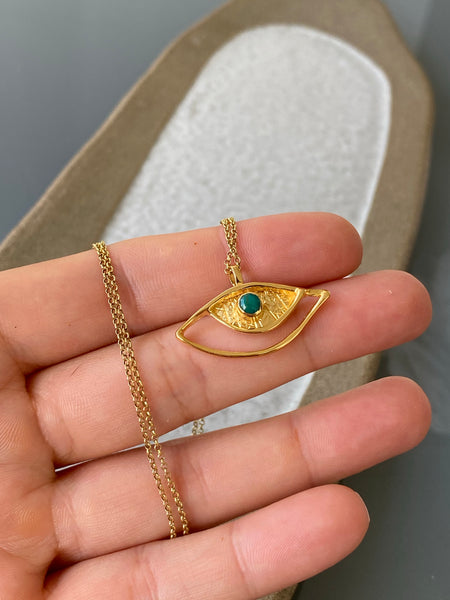 Evil eye necklace, evil eye with turquoise gemstone