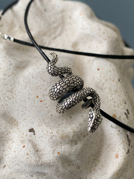 Silver snake necklace, Sterling silver snake pendant